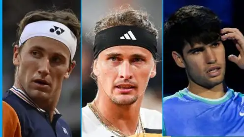 L-R: Casper Ruud, Alexander Zverev, and Carlos Alcaraz