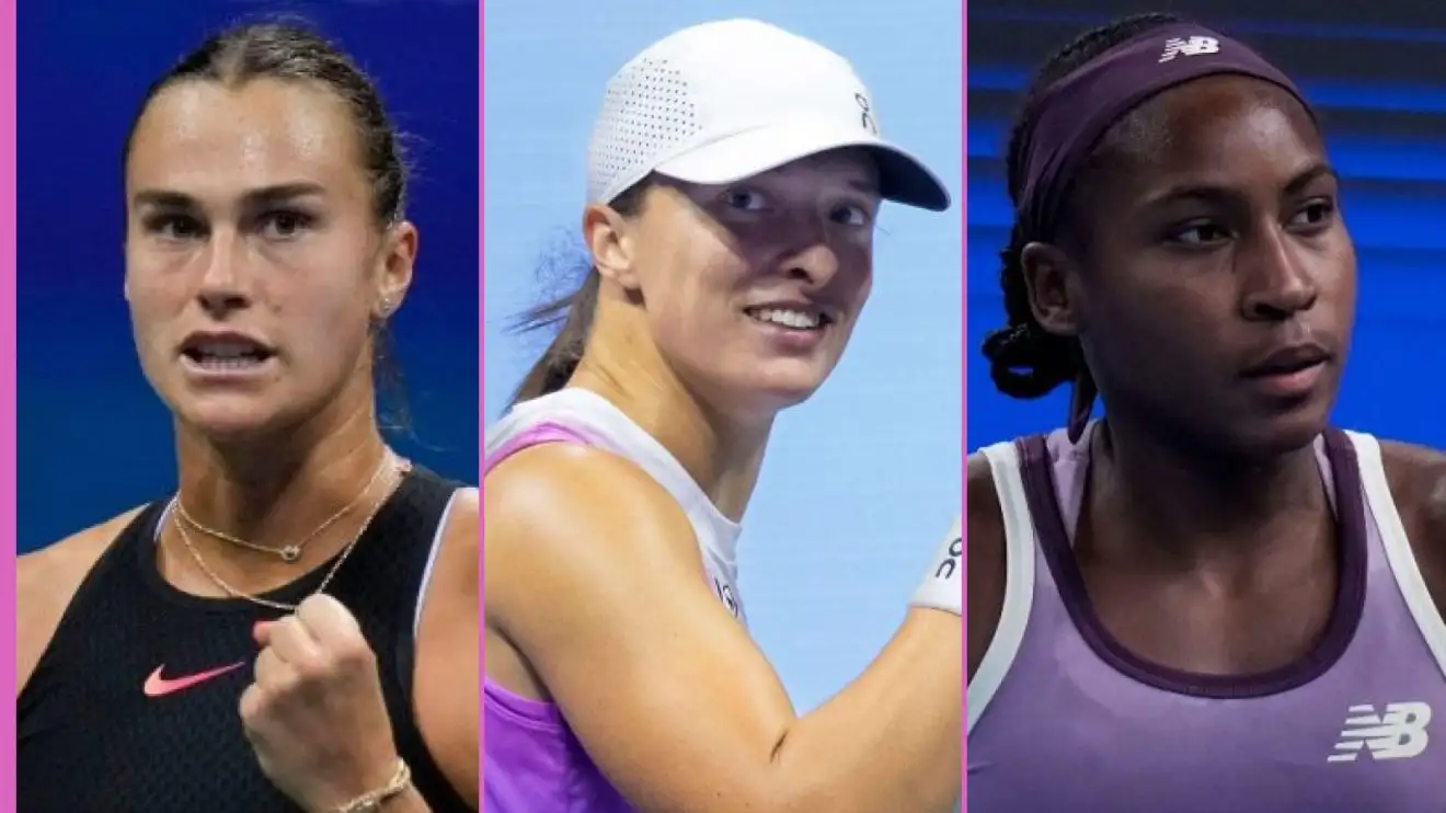 Pictured L-R: WTA tennis players Aryna Sabalenka, Iga Swiatek, and Coco Gauff.