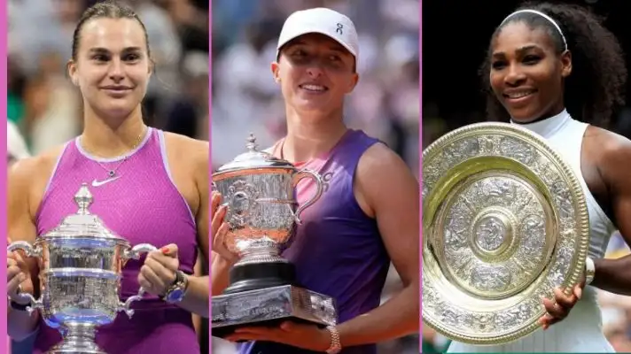 Pictured L-R: Aryna Sabalenka, Iga Swiatek, and Serena Williams.