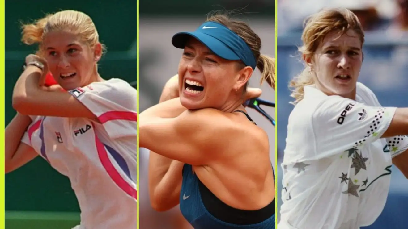 Pictured: WTA legends Monica Seles, Maria Sharapova, and Steffi Graf.