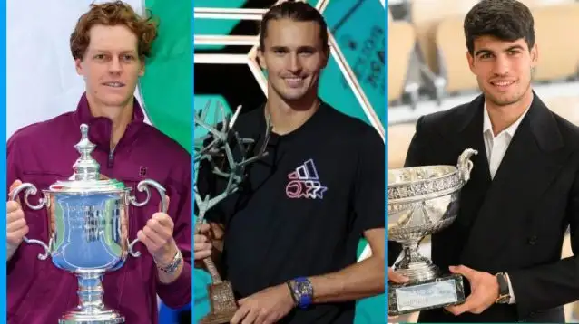 L-R: Jannik Sinner, Alexander Zverev, and Carlos Alcaraz.