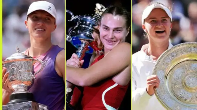 L-R: Iga Swiatek, Aryna Sabalenka, and Barbora Krejcikova.
