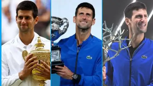 L-R: Novak Djokovic at Wimbledon, the Australian Open, and the Paris Masters.