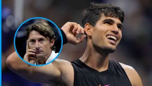 Pictured: Carlos Alcaraz and coach Juan Carlos Ferrero.