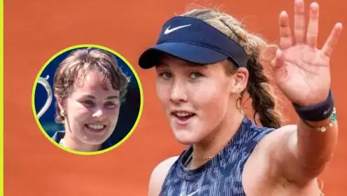 Pictured: Mirra Andreeva and Martina Hingis.