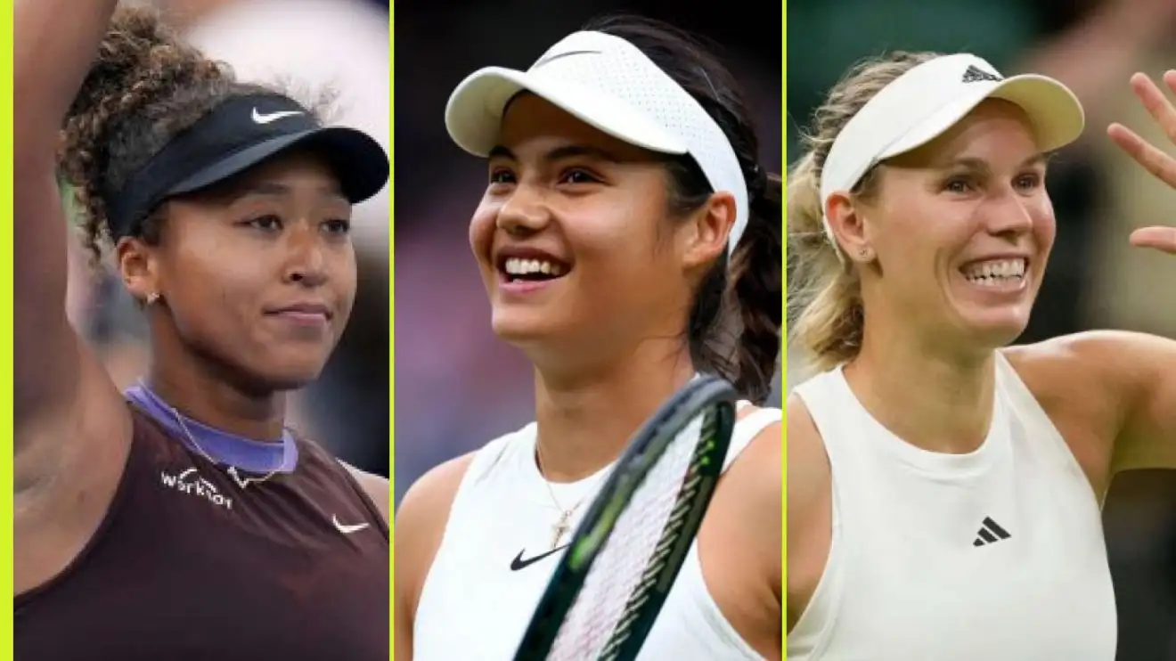 L-R: Naomi Osaka, Emma Raducanu, and Caroline Wozniacki