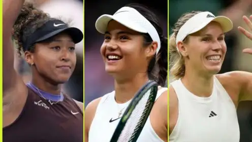 L-R: Naomi Osaka, Emma Raducanu, and Caroline Wozniacki