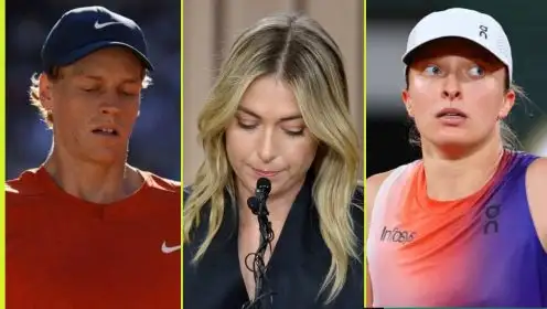 L-R: Jannik Sinner, Maria Sharapova, and Iga Swiatek
