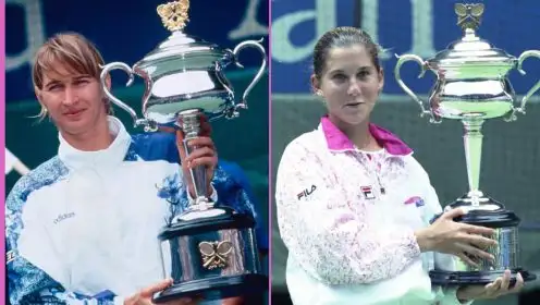 Steffi Graf and Monica Seles with the Australian Open trophy