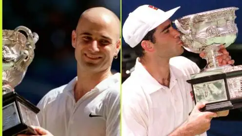 L-R: Andre Agassi and Pete Sampras at the Australian Open.