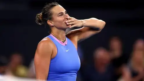 Aryna Sabalenka celebrates after a win.