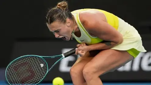 Aryna Sabalenka celebrates at the Australian Open