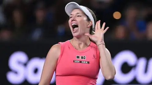 Danielle Collins celebrates after her Australian Open win.