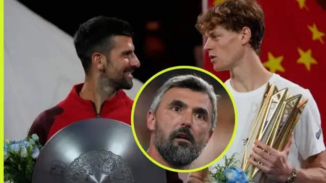 Pictured: Novak Djokovic, Jannik Sinner, and Goran Ivanisevic.