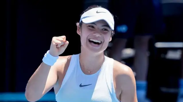 Emma Raducanu celebrates her win at the Australian Open