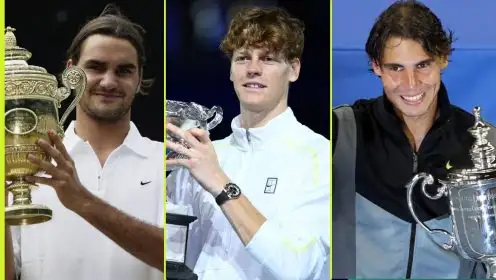 L-R: Roger Federer, Jannik Sinner, and Rafael Nadal.
