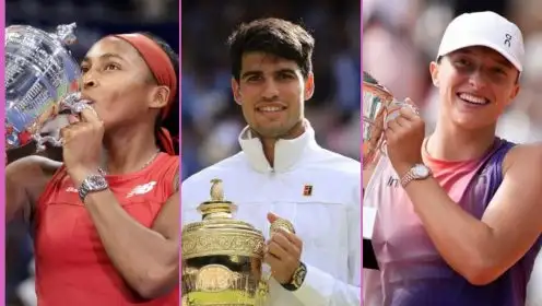 l-R: Coco Gauff, Carlos Alcaraz, and Iga Swiatek.