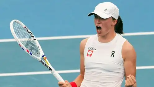 Iga Swiatek reacts at the United Cup