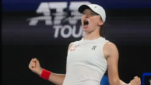 Iga Swiatek celebrates her win at the 2025 United Cup