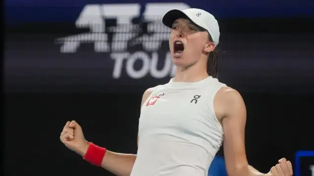 Iga Swiatek celebrates her win at the 2025 United Cup