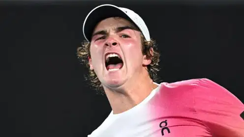 Joao Fonseca celebrates at the Australian Open