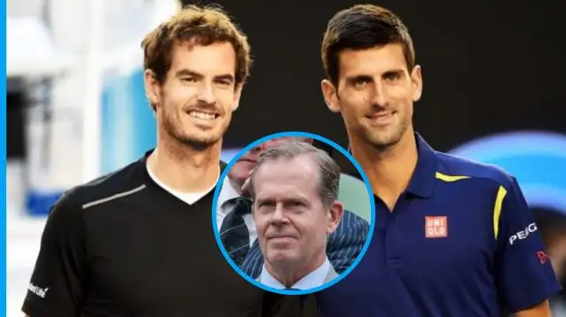 Pictured: Andy Murray, Novak Djokovic, and Stefan Edberg.