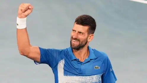 Novak Djokovic celebrates his win over Carlos Alcaraz at the Australian Open