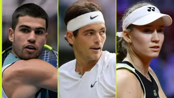 L-R: Carlos Alcaraz, Taylor Fritz, and Elena Rybakina.