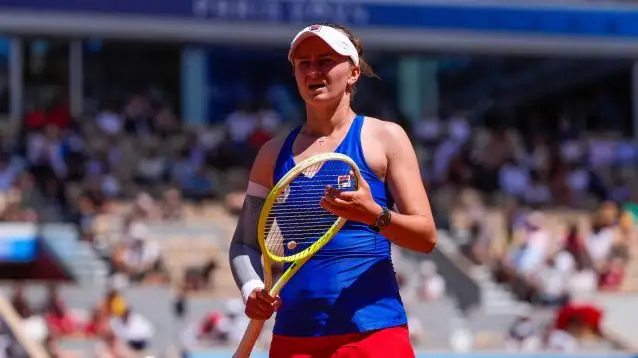 Barbora Krejcikova grimaces during the Olympics