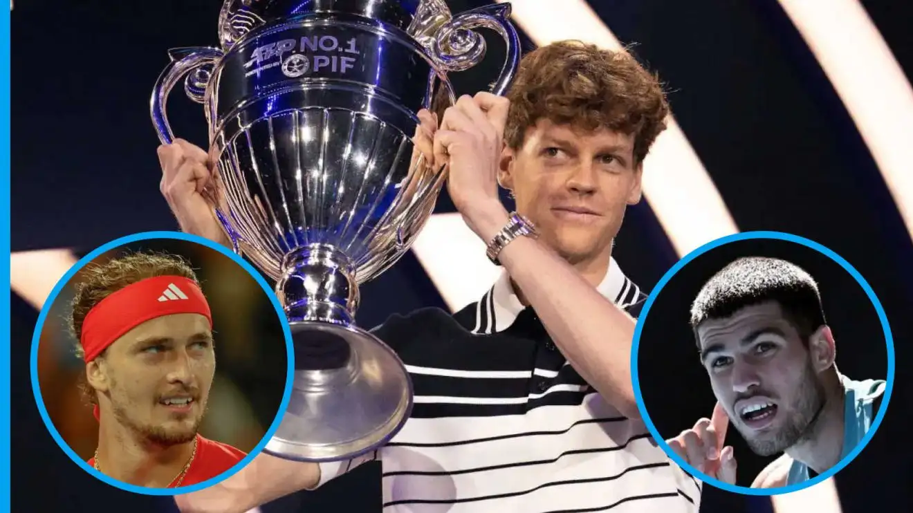 Pictured: Jannik Sinner with Alexander Zverev and Carlos Alcaraz insets