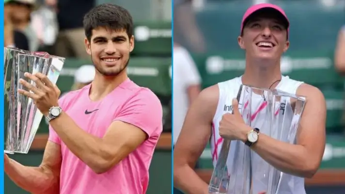 L-R: Carlos Alcaraz and Iga Swiatek at Indian Wells.