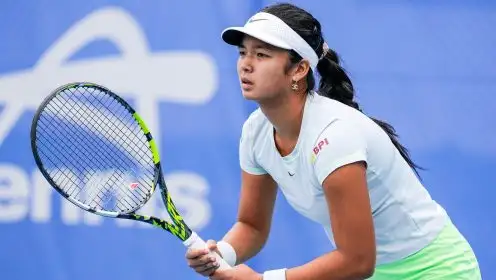 Pictured: Alex Eala waits to return a serve.