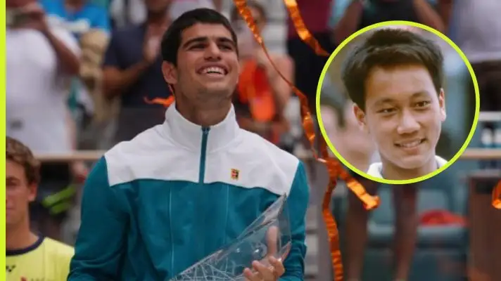 Pictured: Carlos Alcaraz and Michael Chang.