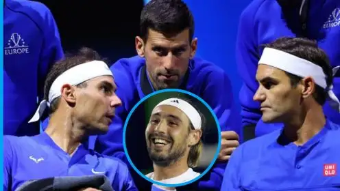 Pictured: Rafael Nadal, Novak Djokovic, Roger Federer, and Marcos Baghdatis.