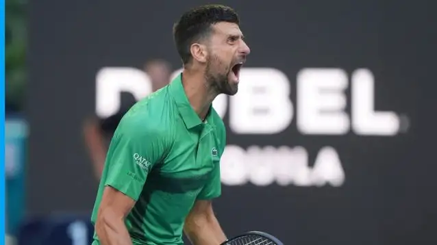 Novak Djokovic celebrates a win at the Miami Open