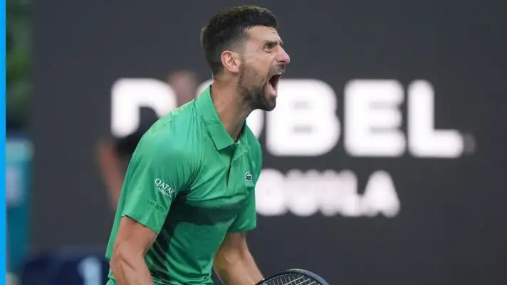 Novak Djokovic celebrates a win at the Miami Open