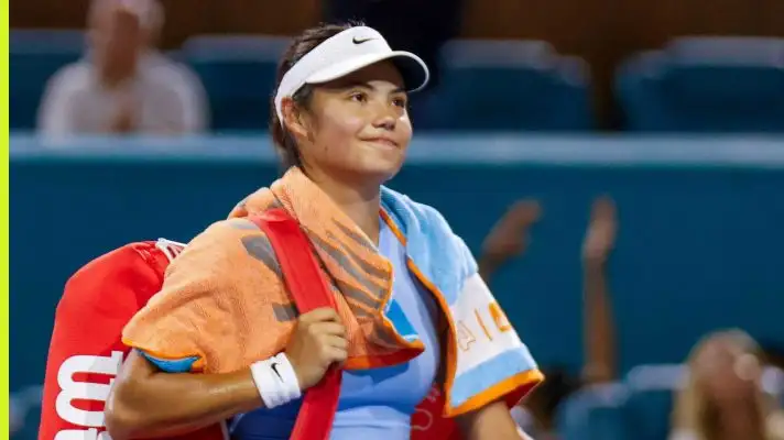 Pictured: Emma Raducanu after her match