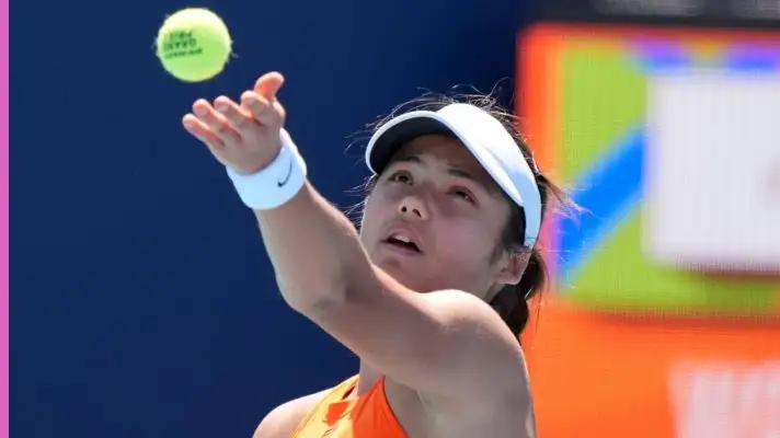Emma Raducanu serves