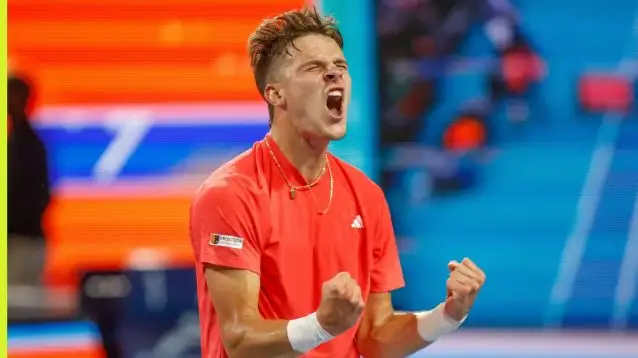 Jakub Mensik celebrates reaching the Miami Open final