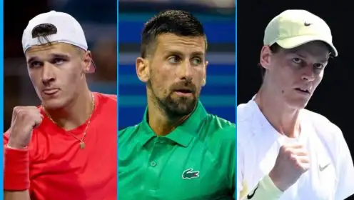 L-R: Jakub Mensik, Novak Djokovic, and Jannik Sinner.