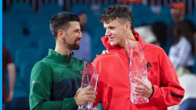 Pictured: Novak Djokovic and Jakub Mensik