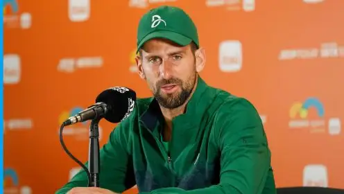 Novak Djokovic speaks at a press conference at the Miami Open