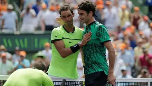 Pictured: Rafael Nadal and Roger Federer after the 2017 Miami Open final.