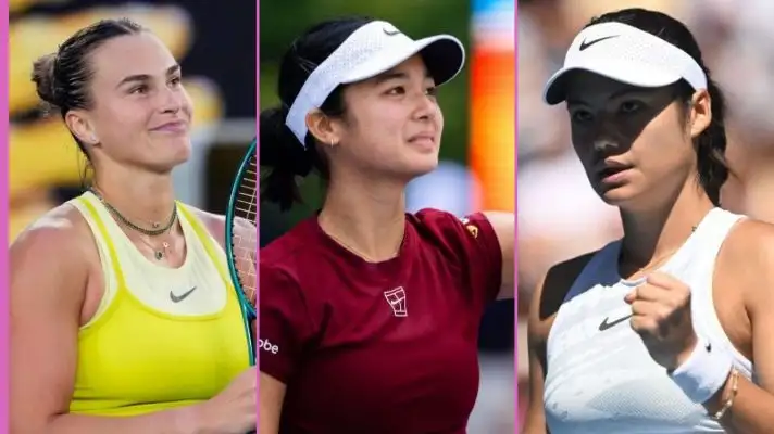 L-R: Aryna Sabalenka, Alex Eala, Emma Raducanu.