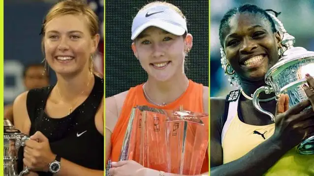 L-R: Maria Sharapova, Mirra Andreeva, Serena Williams
