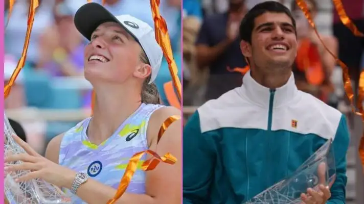 Pictured: Iga Swiatek and Carlos Alcaraz at the 2022 Miami Open.