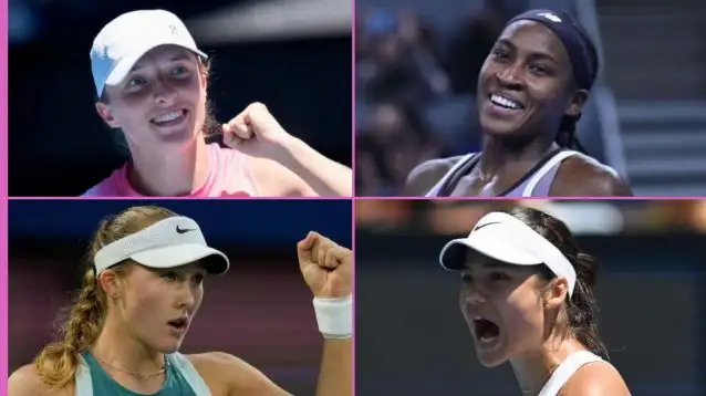 Pictured: Iga Swiatek, Coco Gauff, Mirra Andreeva, and Emma Raducanu.
