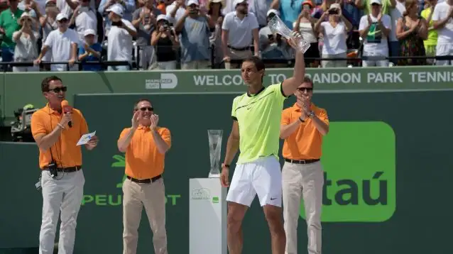 Rafael Nadal with the Miami Open's runner-up trophy