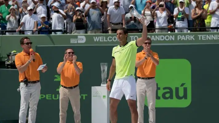 Rafael Nadal with the Miami Open's runner-up trophy
