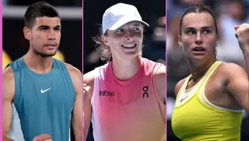 L-R: Carlos Alcaraz, Iga Swiatek, and Aryna Sabalenka.